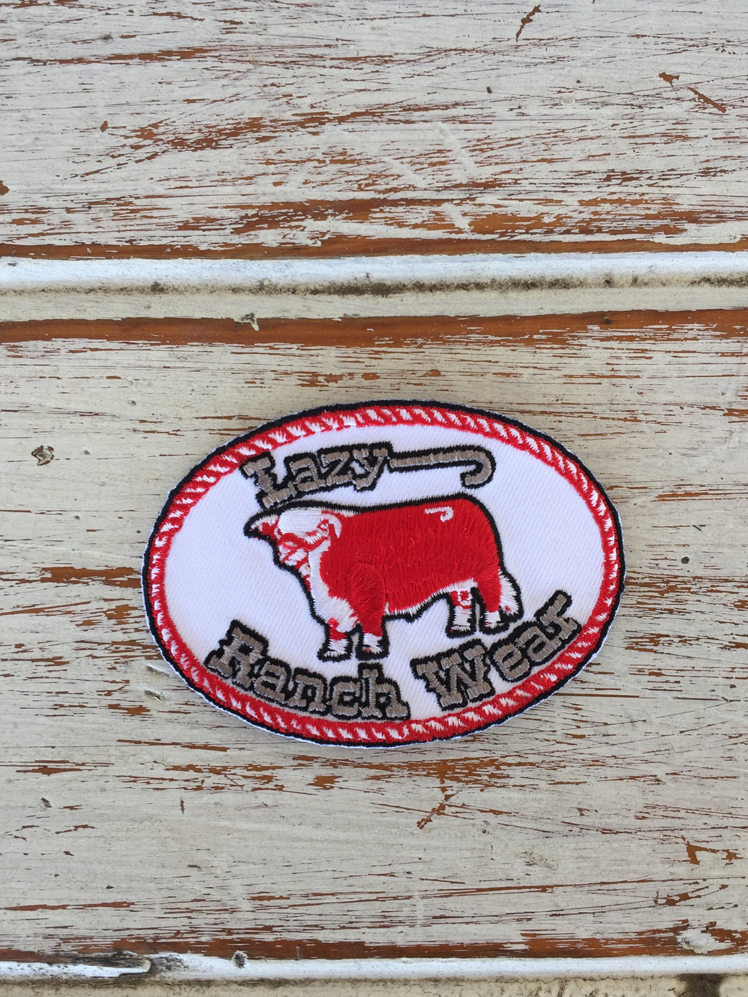 Lazy J Ranch Wear Original Jug Head Red and White Patch