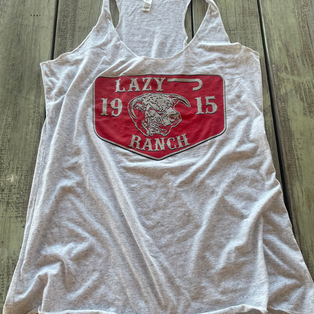 
                  
                    Lazy J Ranch Women's Red Ranch Logo Racerback Tank Top - White Fleck-Lazy J Ranch Wear
                  
                